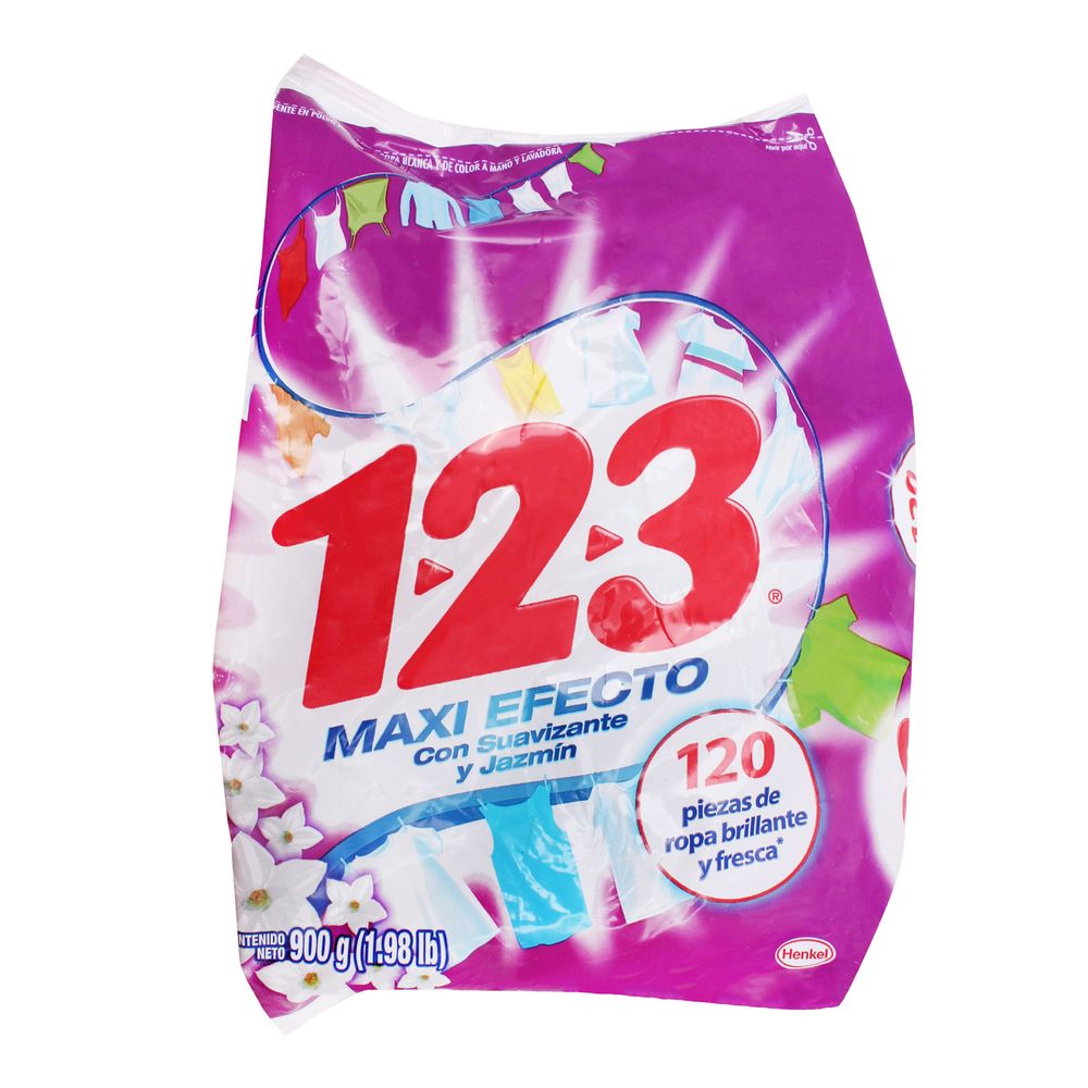 Detergente para ropa 123 con suavizante 900 gr - lagranbodega