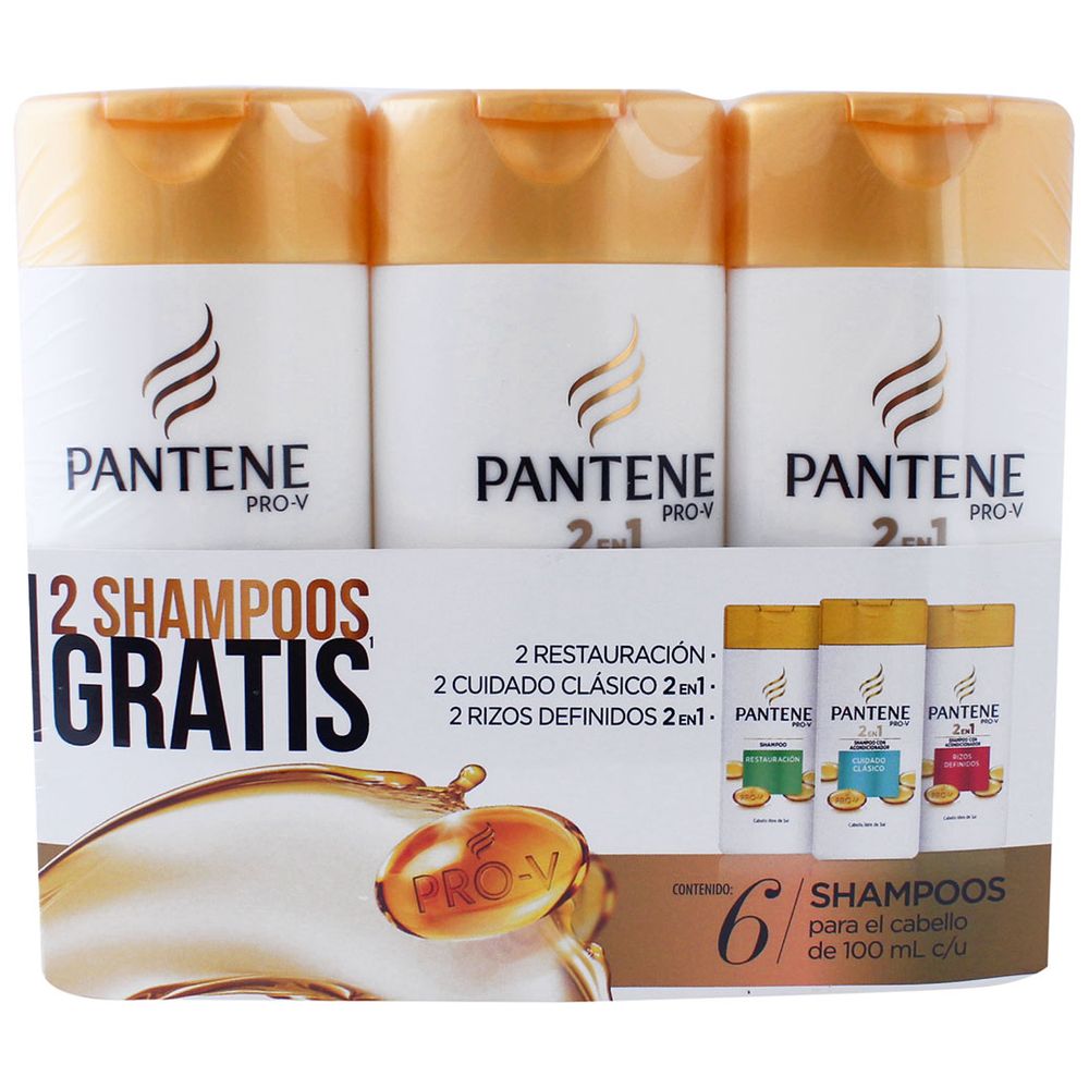 Shampoo Pantene Restauración Cuidado Clasico Rizos Definidos 6 Pack 100 Ml Lagranbodega 9395