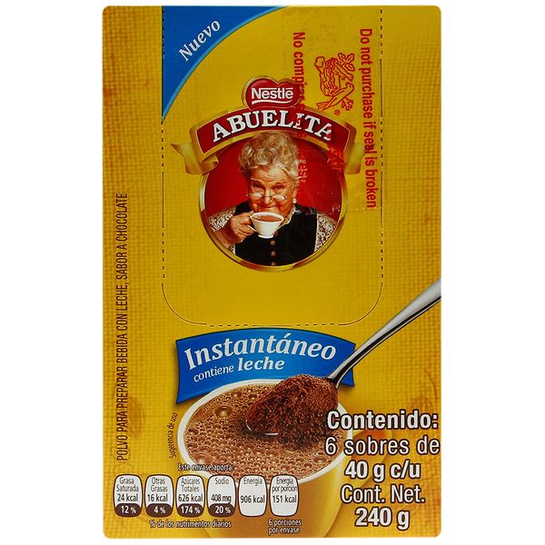 Chocolate Abuelita instantaneo caja 6 sobres de 40 gr lagranbodega