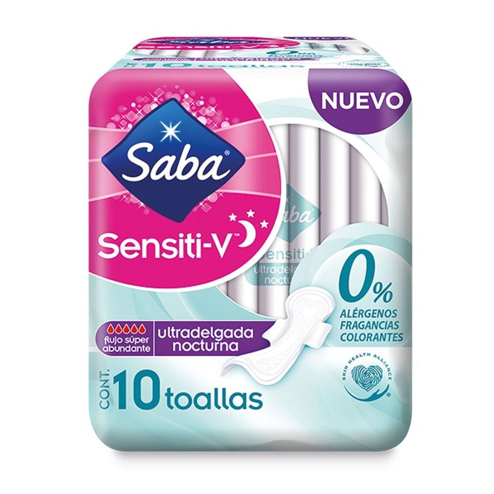toalla saba ultra nocturna sensiti-v con 10 piezas - lagranbodega
